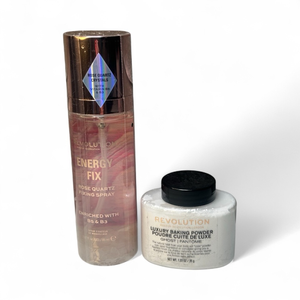💎 Makeup Revolution Duo – Energy Fix Spray + Luxury Baking Powder 💎